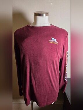 Nautica Men’s Long Sleeve Crewneck Shirt in Burgundy